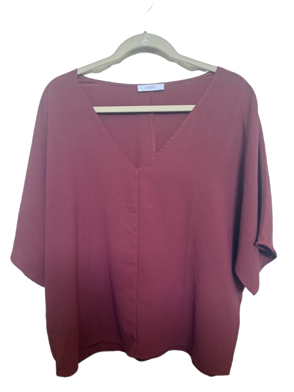 Women's V-Neck Boxy Top in Wine